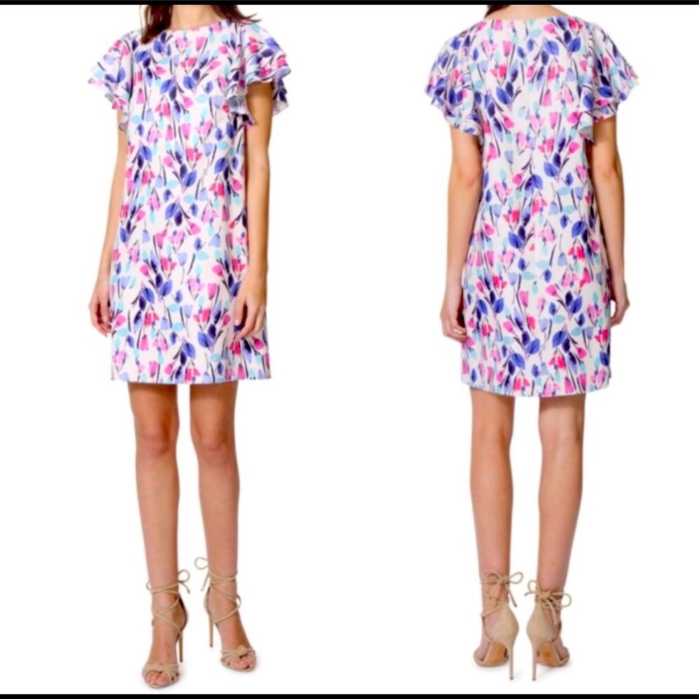 NEW Floral Double flutter short sleeve shift dress